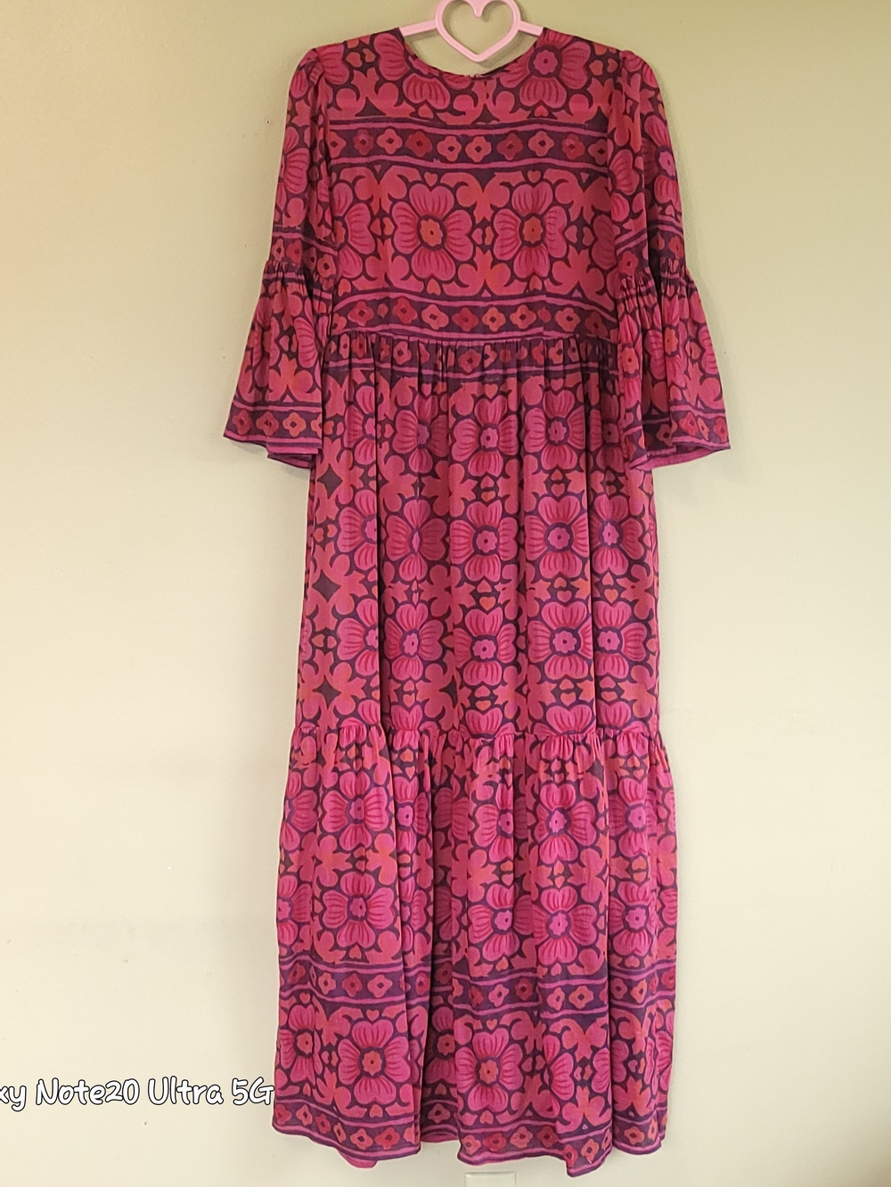 BELL by Alicia Bell Nadine Block Print Floral Maxi Dress Magenta Pink XS